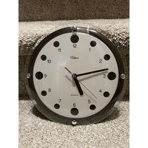 Waltham Wall Clock Brown White Clear Glass Polka Dot Quartz MCM Modern